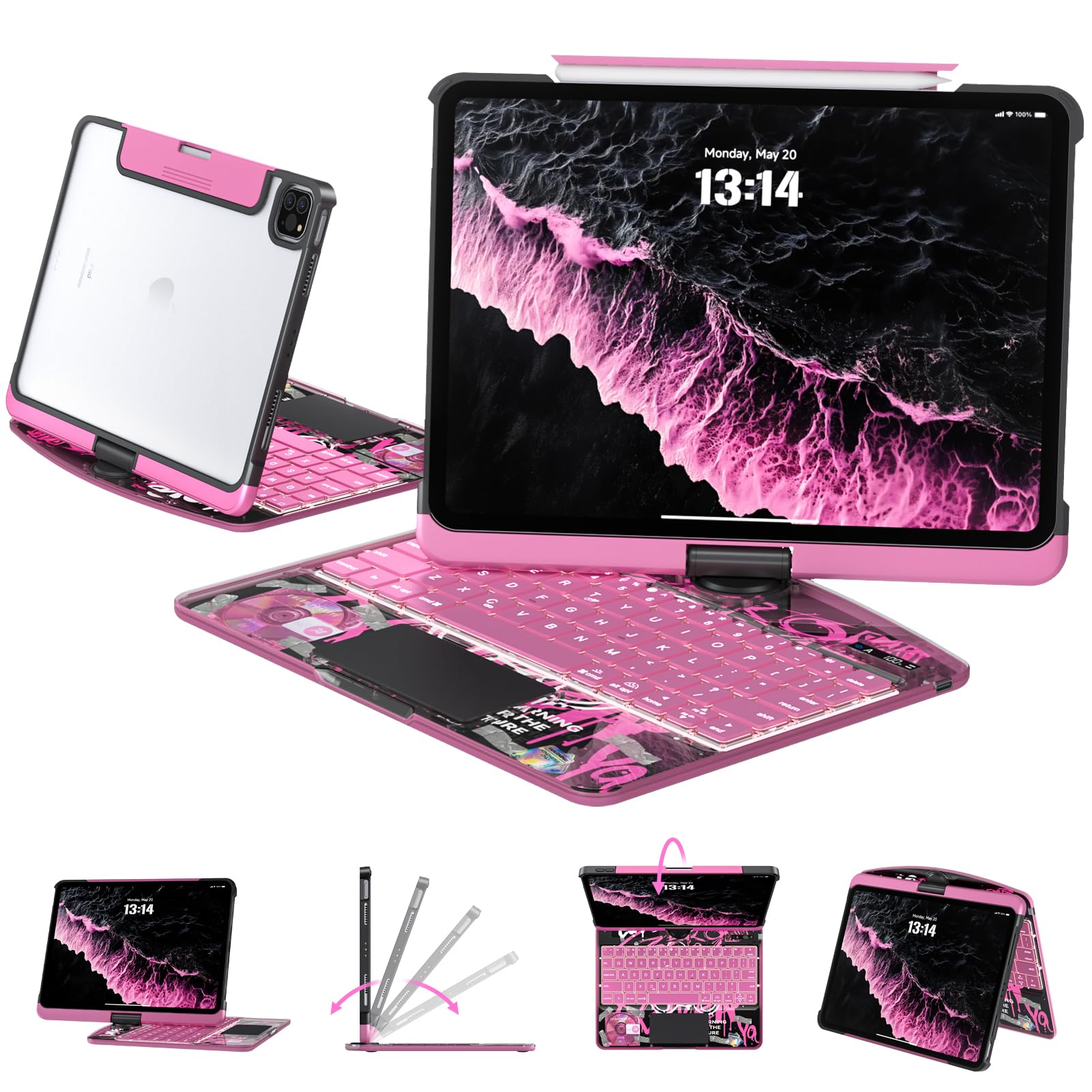 Tiaota Transparent Case with Keyboard for iPad 9th (7th, 8th, and